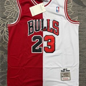 Mitchell & Ness Michael Jordan Bulls Split Red and White Jersey
